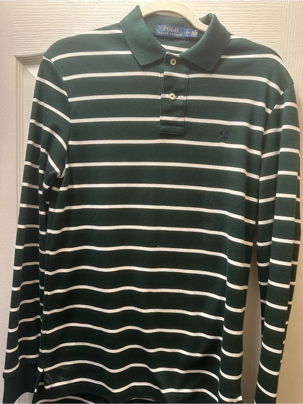 Ralph Lauren Green & White Striped Long-Sleeve Polo